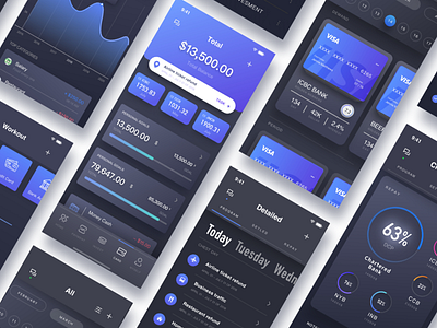 ALL - Wallet and Card Page of Finance APP 2 black data finance mode night statistics wallet