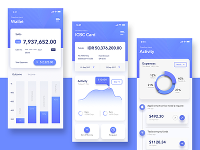 Wallet and Card Page of Finance APP Concept 3 data visualization finance mode statistics wallet