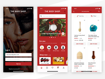 The Body Shop App Redesign app before and after cosmetics design design app ios mobile products red redesign skin care products thebodyshop ui uidesign