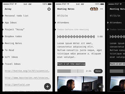Array Screenshots app array audio dropbox fira hackweek ios iphone lists photos
