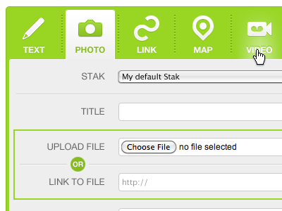 Upload form file form links map photo text upload video