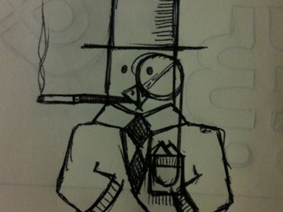 Bird with hat bird cigarette drawing hat monocle sketch tie