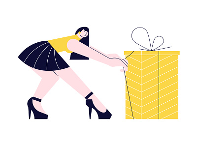 Сarrying a huge gift box character flat gift giving illustration minimalism people present surprise vector woman