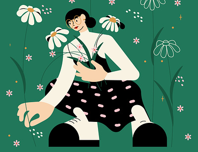 Spring is comming chamomile character illustration minimal vector