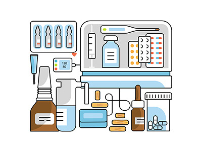 Medical aid concept in flat line style.