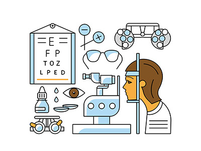 Medical aid concept in flat line style concept diagnostic eye eyesight flat line medicine oculist ophthalmologist ophthalmology optometrist treatment