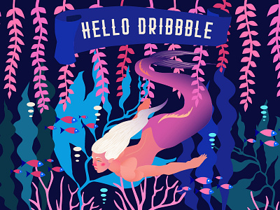 hello Dribbble! character debut dribbble first shot hello illustration mermaid vector