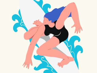 girl surfer arsvik art character characterdesign digitalart drawing exaggerated flat girl illustration raster surf surfer surfing vector