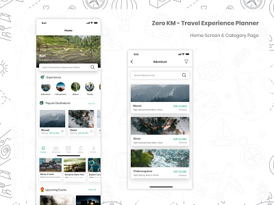 Travel App - Home & Category Page - Zero KM adobexd booking category page dailyui dailyuichallenge experience freebie freelancer home page illustration landing page neomorphism planner product design travel app home screen travelapp ui uidesign ux design uxui