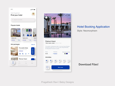 Hotel Booking App - Neomorphism Design - Freebie