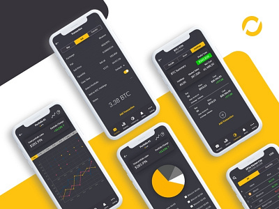 Pandfolio 2.0 bitcoins concept crypto crypto currency crypto exchange dark grey dark mode graphic trading ui app yellow