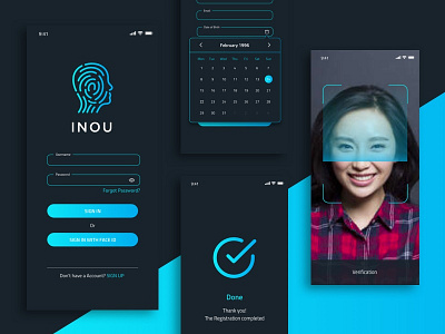 INOU blue dark blue design facial recognition logo ui ux