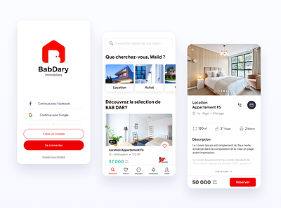 Bab Dary | Real Estate Rental App algeria android app branding buy house design home page ios login page mobile product details pure red ui rental rental app rental home ui design user experience user interface ux