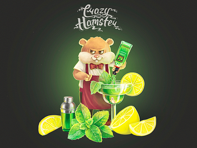 crazy hamster bartender absinthe alchemist alcohol bartender character crazy hamster illustration mint wipe