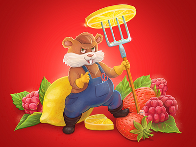 Crazy hamster gardener character crazy hamster illustration lemon raspberry red strawberry viper