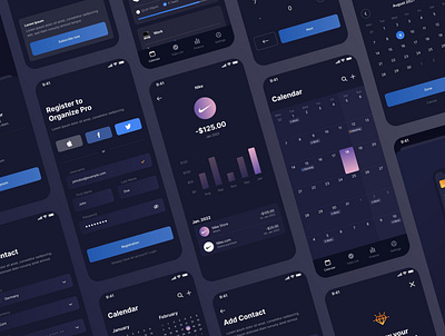 Organize Pro - Finance, Calendar and ToDo UI Kit 2022 agenda bankapp calendar app finance finance app money money app money transfer online banking app schedule app todo todo app ui uikit uiux