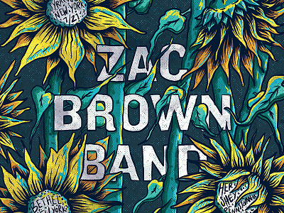 Zac Brown Band Poster: NY + Hershey, PA gig poster illustration new york poster poster design sunflowers typography zac brown band