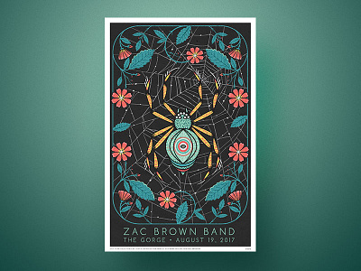 Lil' Spidey bug floral gig poster illustration music poster spider the gorge zac brown band