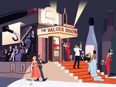 Wine Spectator: 'The Values Show' cinema drawing drink editorial illustration movies wine winery