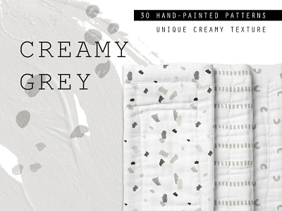 Creamy Grey - 30 Patterns Pack branding design gouache hand drawn illustration modern pattern spots surface pattern terrazzo trendy watercolor