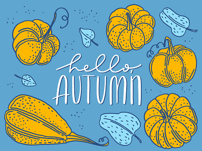 Hello, Autumn! autumn blue cute design doodle fall hand drawn hello illustration lettering orange pumpkin vector