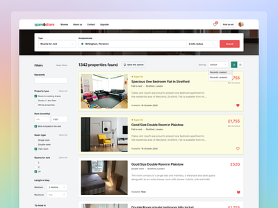 Real Estate - Search result checkbox colors design figma filters input pagination property radio button real estate rent room search search result ui web website