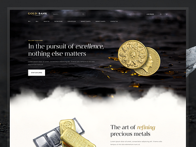 Gold Bank - Landing Page branding coin colorful colors design figma font gold gold bank landing luxury serif square ui ux web webdesign website yellow