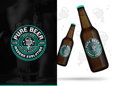 Pure Beer Branding Concept 🍺 badge badge design badge logo badgedesign beer beer art beer bottle beer branding beer can beer label beer label design beer labels branding brewery craft beer natural pure teal typogaphy vintage logo