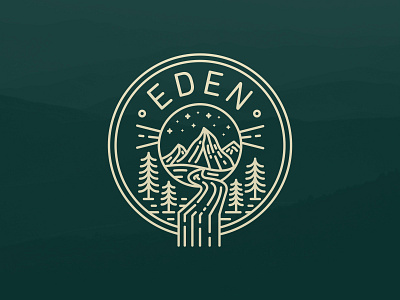 Eden Band Badge Logo 🏞️ badge badge art badge design badge logo badgedesign badges band band logo clean lineart linework mountains nature typography waterfall