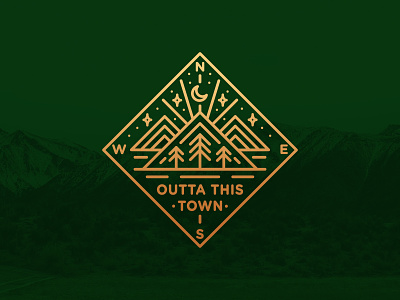 Outta This Town Compass Badge 🧭⛰️🌲✨ badge badgedesign compass compass badge line art mountians badge nature badge simplistic symetrical typography vintage badge