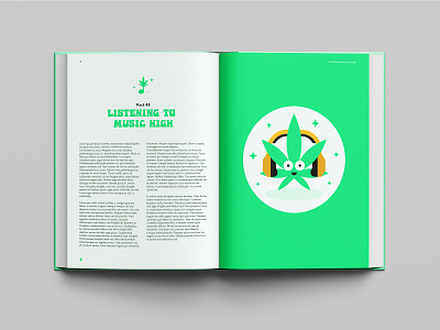 Stoner Book Layout Design 🎵🌿 book bookdesign branding cannabis cannabis mascot design doublespread green herb layout layoutdesign marijuana mascot medicated medicine music stoner style weed
