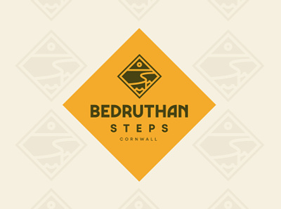 Bedruthan Steps Cornwall badge bold bold lines cliffs colour combination cornwall creative fun ideas identity illustration mark national trust newquay sun typography