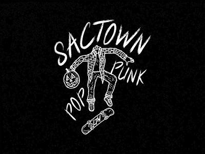 Sactown Pop Punk T-Shirt Design badge branding design drawing grunge illustration logo logo design merchandise pop punk process punk skate board sketch t shirt tshirt design typography vector