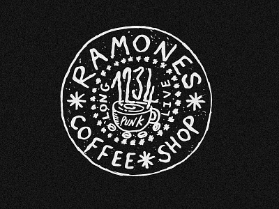 Ramones Coffee Shop Hand drawn badge ☕️🎸 badge branding grunge badge hand drawn badge hand drawn type illustration logo music punk punk rock ramones rock typography vintage badge