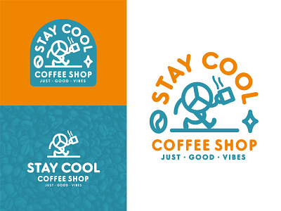 STAY COOL COFFEE SHOP badge badge design branding california coffee coffee shop cool design good vibes graphic design lockup mascot peace typography vibes vintage