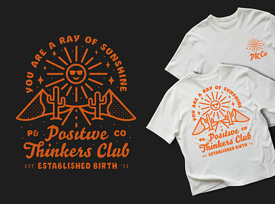 Positive Thinkers Club badge badge design branding design illustration lockup mental health pandco positive positivity quirky sun thinkers typography vibes vintage badge