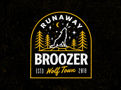 Broozer Runaway Lockup 🐺⚡ adventure badge animal badass badge branding illustration lightning logo logo design nature nature badge style t shirt typography vibes vintage badge wolf wolf badge wolverhampton wolves fc