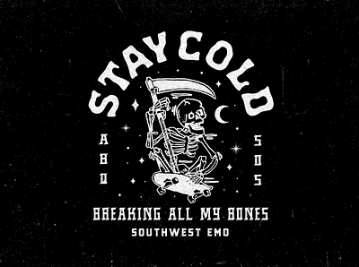 STAY COLD Southwest Emo Badge badge band band merchandise band t shirt branding emo lockup merchandise music punk rock skateboard skull t shirt typography