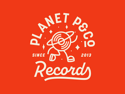 Planet P&Co Records badge bold bold lines clean design idea music planet print record t shirt thick lines typography vintage badge vinyl