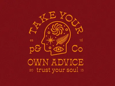 Take Your Own Advice badge brain branding creative designers illustration lockup logo meditation mindfulness print t shirt type typography vintage badge