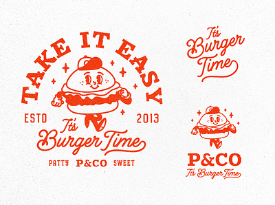 Take it easy It's burger time 🍔 art branding burger burger mascot character design food fun graphic design mascot mascot design simple typography