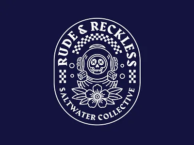 RUDE & RECKLESS art artist badge badge design branding creative design diver graphic design illustration line work logo typography underwater vintage vintage badge water