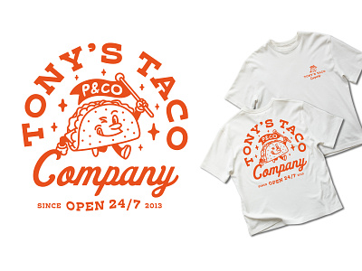 TONY'S TACO COMPANY P&Co art badge badge design branding creative design identity illustration logo logo design print t-shirt design taco taco print typography