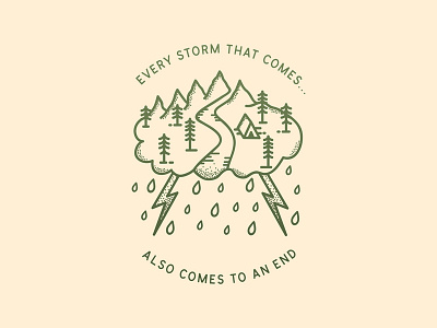 Every Storm That Comes Illustration branding camping clouds dotwork illustration lightning trees