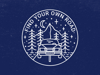Find Your Own Road adventure badge car illustraton moon mountains road stars trees