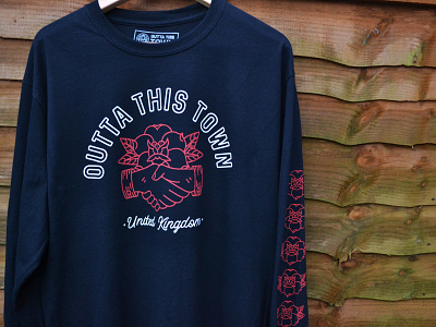 Outta This Town Handshake Long sleeve T-shirt badge band brand branding clean clothing clothing brand flower icon identity illustration logo logo design mountains nature streetwear tattoo tattoo artist tattoo flash typography