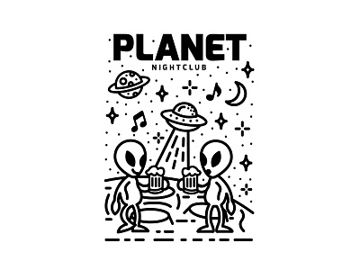 Planet Nightclub 👽🌌✨🛸 alien aliens branding clean flying saucer identity illustration logo design nightclub planet planets space stars the moon typography ufo ufos uk