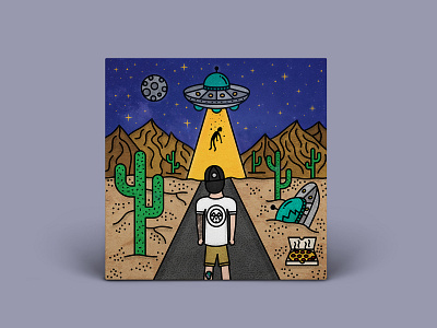 Leaving This Place ✨🛸⛰️ abduction album art alien aliens artwork branding bright cartoon clean flying saucer identity illustration pizza pizza logo pop punk punk scene skate ufo