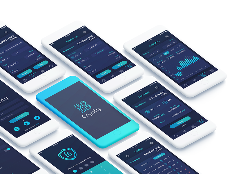 Crypty - Amazing Crypto wallet. bright dark concept app wallet crypto mobile ui ux