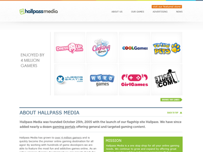 Hallpass Media Website - Landing games hero landing page slide website